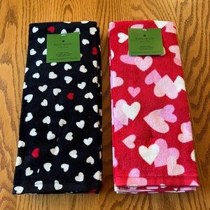NWT Kate Spade Black Or Red Heart Kitchen Towel Sets